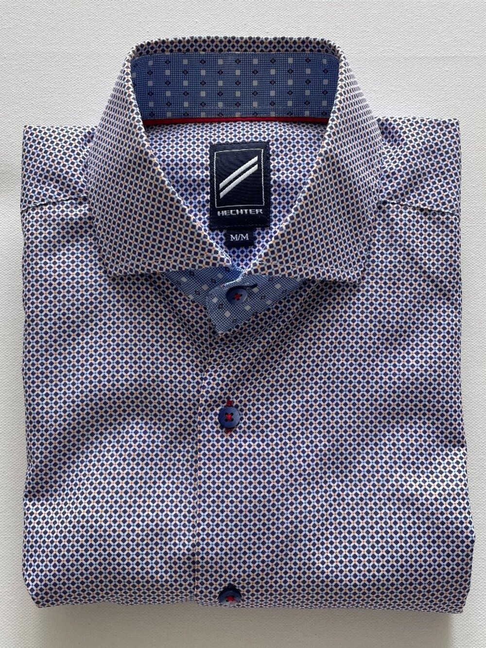 Daniel Hechter Paris White & Navy Geometric Dobby Dress Shirt | Contrast Detail